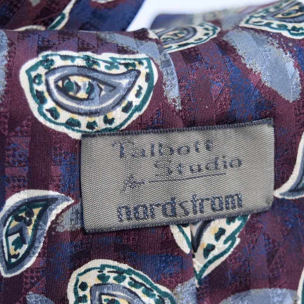 Robert Talbott Nordstrom Burgundy Teal Paisley USA Hand Sewn Vintage Silk Tie - Picture 8 of 9